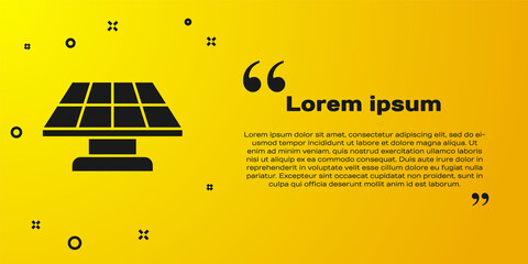 Black Solar energy panel icon isolated on yellow background. Vector.