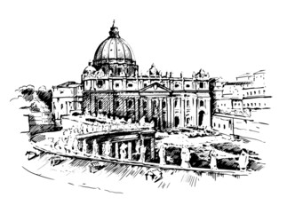 Hand drawn sketch of Vatican.
St. Peter’s Basilica.
