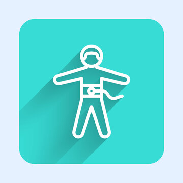 White line Bungee jumping icon isolated with long shadow. Green square button. Vector Illustration.