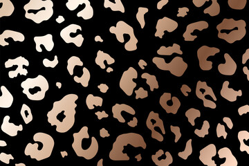Vector Trendy abstract rose gold leopard horizontal background. Wild animal cheetah skin metallic bronze texture on black background for fashion print design, cover, wallpaper, flyer, social media © Ketmut