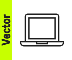 Black line Laptop icon isolated on white background. Computer notebook with empty screen sign. Vector Illustration.