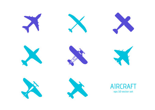 Aircraft - vector icon set on white background.
