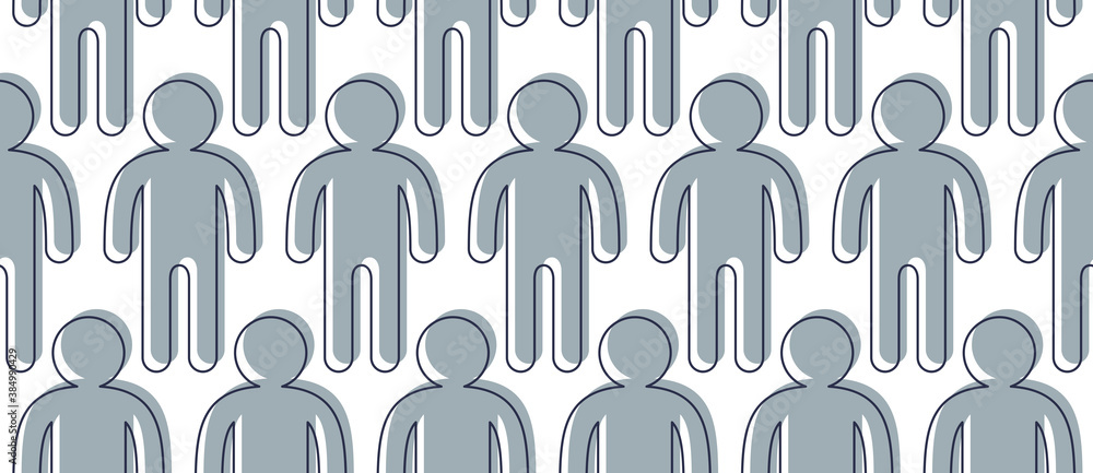 Poster man icons seamless background, endless pattern with simple man signs.