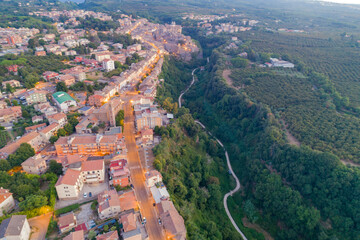 Obraz premium Aerial view of Ronciglione a village in Viterbo. Street houses and a beautiful landscape