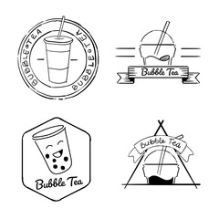Boba logo set collection template banner hand drawing sketch white isolated background