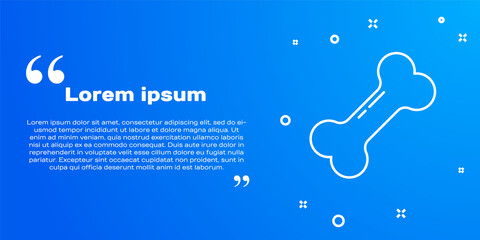 White line Dog bone icon isolated on blue background. Pets food symbol. Vector.