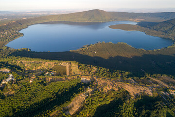 Aerial view of Lake Vico in Viterbo. Flying over water, nature and a wonderful landscape © Claudio Quacquarelli