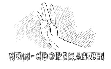 Non cooperation reject palm gesture hand drawing sketch white isolated background