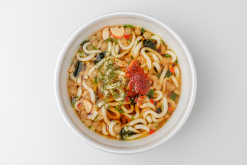 Soup udon on white background
