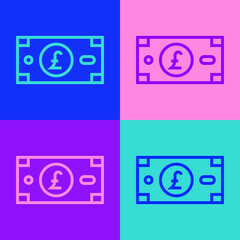 Pop art line Pound sterling money icon isolated on color background. Pound GBP currency symbol. Vector.