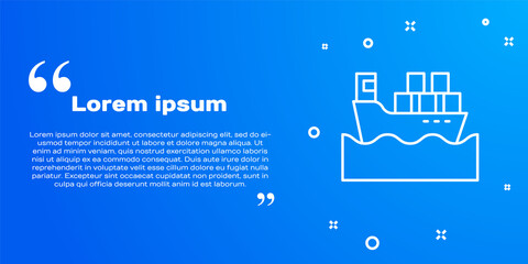 White line Cargo ship with boxes delivery service icon isolated on blue background. Delivery, transportation. Freighter with parcels, boxes, goods. Vector.