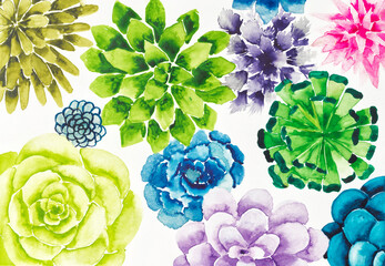 Hand drawn tropical pattern with succulents