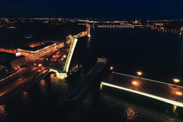 Fototapeta na wymiar Aerial Townscape of Saint Petersburg City at Night. Kalininsky District