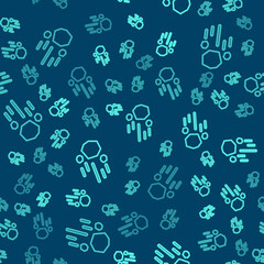 Green line Flying stone icon isolated seamless pattern on blue background. Vector.