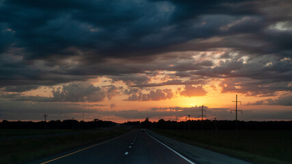 Sunrise or Sunset on the highway
