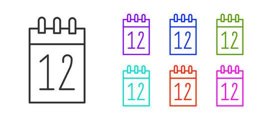 Black line Calendar 12 june icon isolated on white background. Russian language 12 june Happy Russia Day. Set icons colorful. Vector.