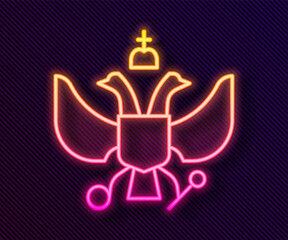 Glowing neon line National emblem of Russia icon isolated on black background. Russian coat of arms two-headed eagle. Vector.