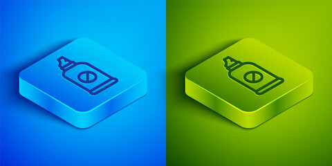 Isometric line Spray against insects icon isolated on blue and green background. Square button. Vector.