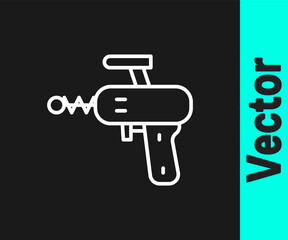 White line Ray gun icon isolated on black background. Laser weapon. Space blaster. Vector.