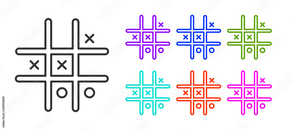 Poster black line tic tac toe game icon isolated on white background. set icons colorful. vector.