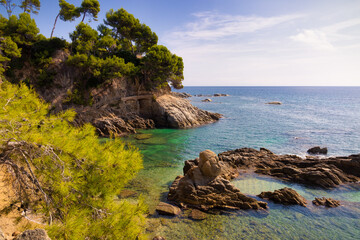 Coastal path of Sant. Antoni de Calonge to Aro beach - View of the coast from the coastal path from St Antoni Calonge to Aro beach. Costa Brava, Catalonia, Spain