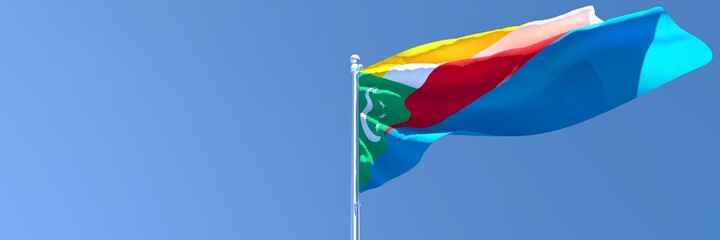 3D rendering of the national flag of Comoros waving in the wind