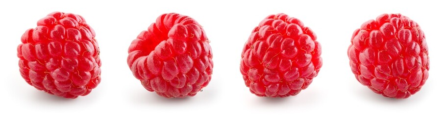 Raspberry isolated. Raspberries isolate on white background. Raspberries set. Side view. Collection.