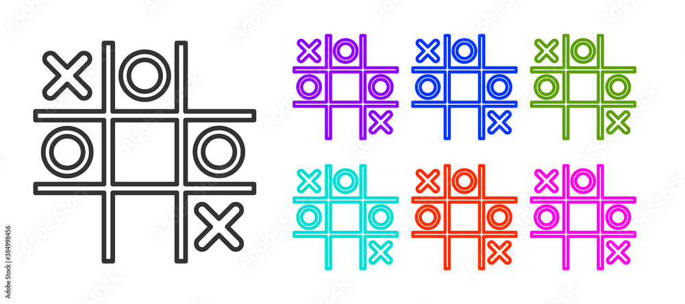Poster black line tic tac toe game icon isolated on white background. set icons colorful. vector.