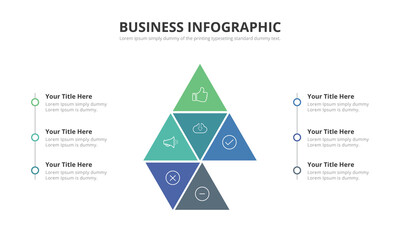 Business pyramid chart infographics with 5 steps. company levels presentation template. vector graphic design
