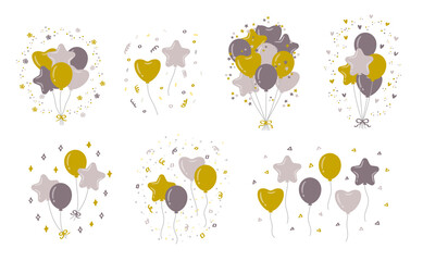 風船・バルーンのベクターイラスト素材セット／紙吹雪・コンフェッティ・キラキラ／パーティ・お祝い © Popo123