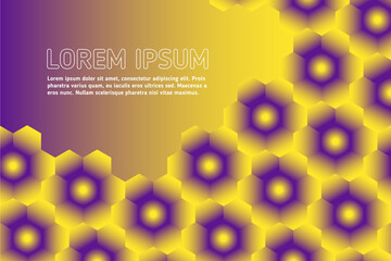 Minimal geometric background, gradient, yellow and purple color. Futuristic design posters. Honey hexagonal ornament. Eps 10.