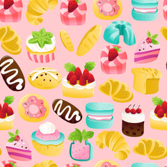Super Cute Cakes Desserts Seamless Pattern Background