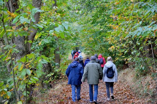 Senior hikers on the path at Plougrescant in Brittany France