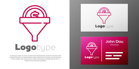 Logotype line Lead management icon isolated on white background. Funnel with money. Target client business concept. Logo design template element. Vector.