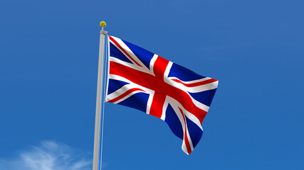 Flag Country 3D Rendering Waving, fluttering against the background of the blue sky with silver pole