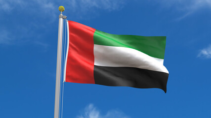 Flag Country 3D Rendering Waving, fluttering against the background of the blue sky with silver pole