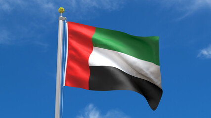 Flag Country 3D Rendering Waving, fluttering against the background of the blue sky with silver pole