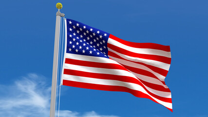 Obraz premium Flag Country 3D Rendering Waving, fluttering against the background of the blue sky with silver pole