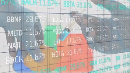 Stock market data processing against mid section of scientist injecting a lemon - Powered by Adobe