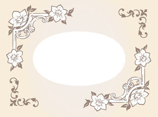 Decorative vintage frame and elements in antique gothic style. Vector illustration.