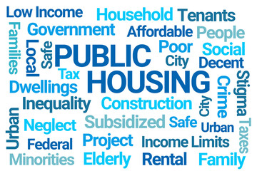 Public Housing Blue Word Cloud on White Backgrounds