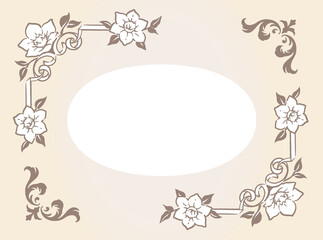 ユーチャリスの花を使ったアンティークな装飾フレームと装飾エレメント。ベクター素材