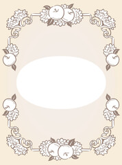 ヒメリンゴ、マムの花を使ったアンティークな装飾フレーム。ベクター素材