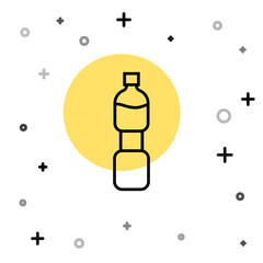 Black line Bottle of water icon isolated on white background. Soda aqua drink sign. Random dynamic shapes. Vector.
