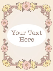 ガーベラの花を使ったアンティークな装飾フレーム。ベクター素材