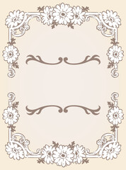 ガーベラの花を使ったアンティークな装飾フレームと装飾エレメント。ベクター素材