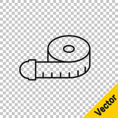 Black line Tape measure icon isolated on transparent background. Measuring tape. Vector.