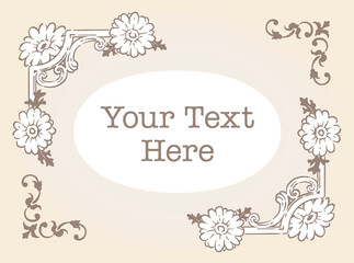 ガーベラの花を使ったアンティークな装飾フレームと装飾エレメント。ベクター素材