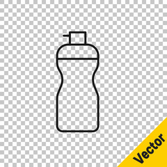 Black line Fitness shaker icon isolated on transparent background. Sports shaker bottle with lid for water and protein cocktails. Vector.