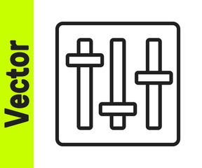 Black line Sound mixer controller icon isolated on white background. Dj equipment slider buttons. Mixing console. Vector.